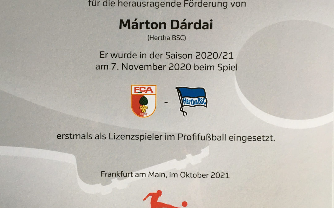 Seeburger SV für die Ausbildung von Bundesligaprofi Marton Dardai honoriert